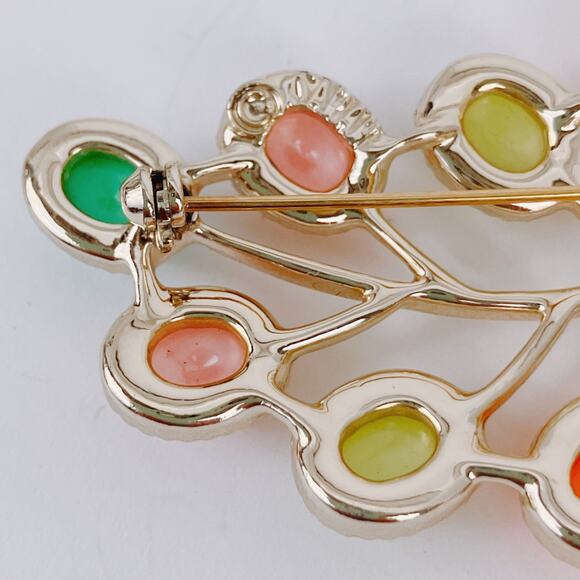 VTG Signed Sarah Coventry Leaf Brooch Pastel Cabochon 1960s Colorful Whimsical - Picture 9 of 11